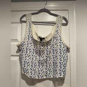 Forever 21 Blue Floral Lace Trim Tank Top